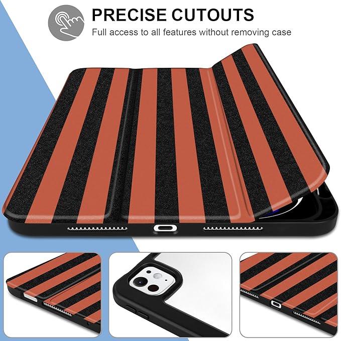 DONGKE for iPad Pro 11-Inch Case (M5 2025 / M4 2024) 6th/5th Generation [Auto Sleep/Wake &amp Pencil Pro Holder] Clear Acrylic Back Smart Trifold Stand Cover Orange Stripes