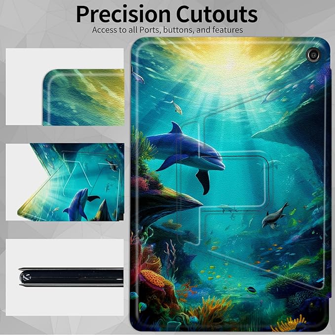 Case for Amazon Kindle Fire Max 11 Case (13th Generation 2023 Release) 11360 Degree Rotating Swivel Stand Protective Cover for Kindle Fire Max 11 2023Dolphins Fish and Turtle