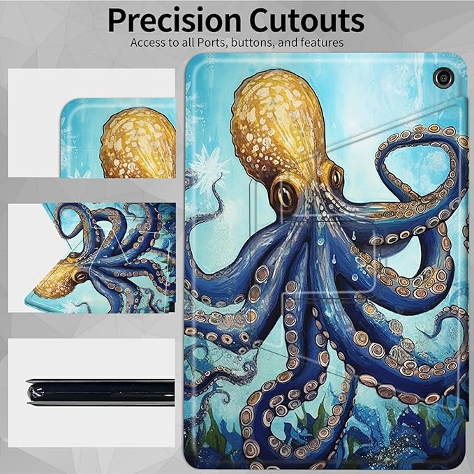 Case for Amazon Kindle Fire HD 8 &amp HD 8 Plus Tablet 8 (12th/10th Generation 2022/2020 Release)360 Degree Rotating Swivel Stand Protective Cover for Fire HD 8 TabletOctopus