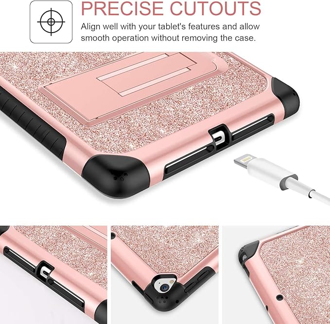 YINLAI Case for iPad 6th/5th Generation iPad 9.7 Case Glitter Women Girls Hybrid Shockproof Protective Cover with Kickstand iPad 9.7-Inch iPad Air 2nd A1893/A1954/A1822/A1823Rose Gold