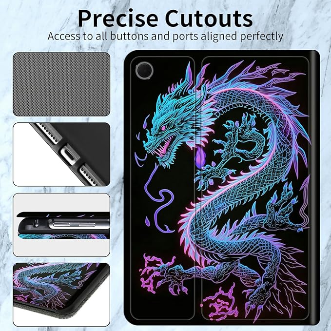 Case for Samsung Galaxy Tab A11+ / A9 Plus 11-Inch (2026/2024) Lightweight Adjustable Stand Folio Cover PU Leather Smart Protective Case with Auto Wake/Sleep Blue Dragon