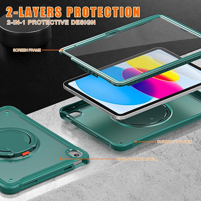 Batianda Ultimate Protective Case for New iPad 11th Generation 11 inch 2025 A16 Chip Sturdy Rugged Shockproof Silicone Tablet Cover with 360° Rotatable Ring Kickstand &amp Pencil Holder Teal