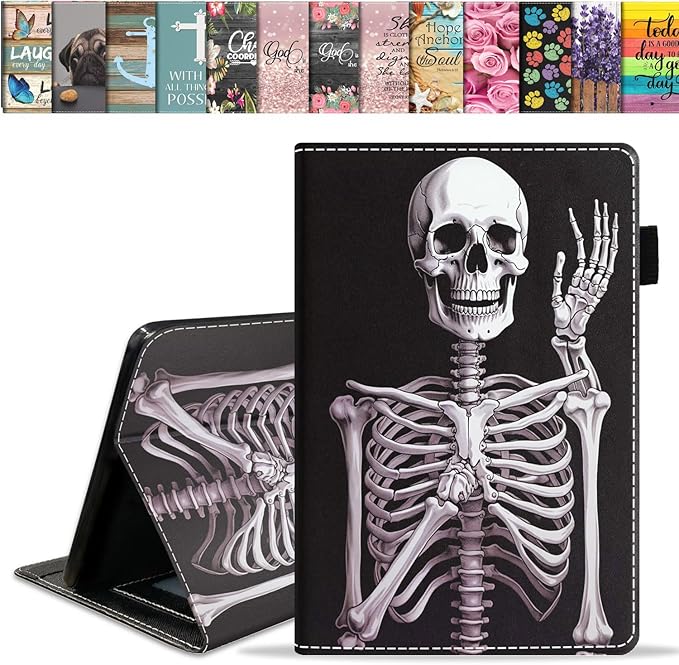 Case for All-New Amazon Fire HD 10 &amp 10 Plus Tablet 10.1 (13th/11th Generation 2023/2021 Release) Slim PU Leather Stand Cover with Card Slot &amp Auto Wake/Sleep Skull Skeleton