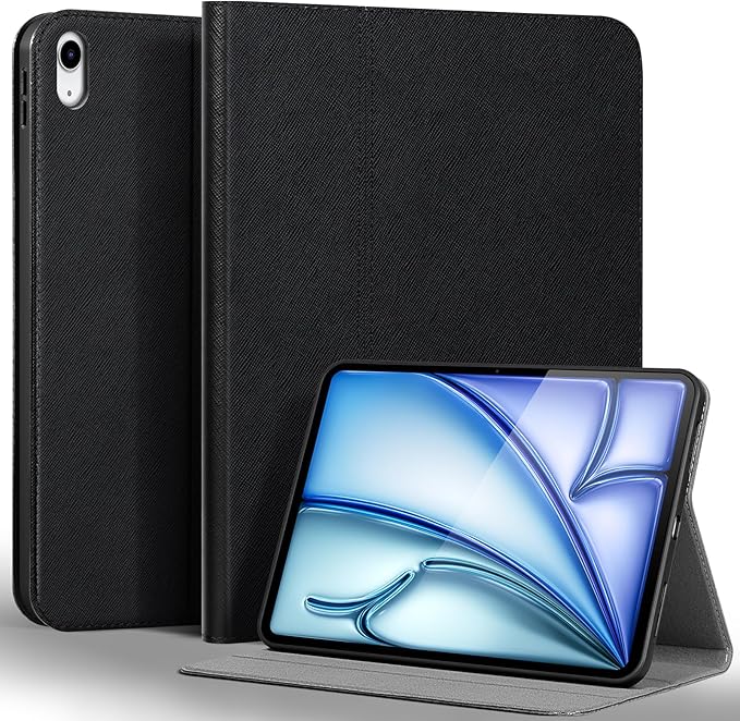 Gexmil Leather Case for iPad Air 11 Inch M4/M3/M2 (2026/2025/2024)iPad Air 10.9 Inch 5th/4th Generation 2022/2020 Top Grain Leather Cover Auto Sleep/Wake Adjustable StandPalm-Print Black