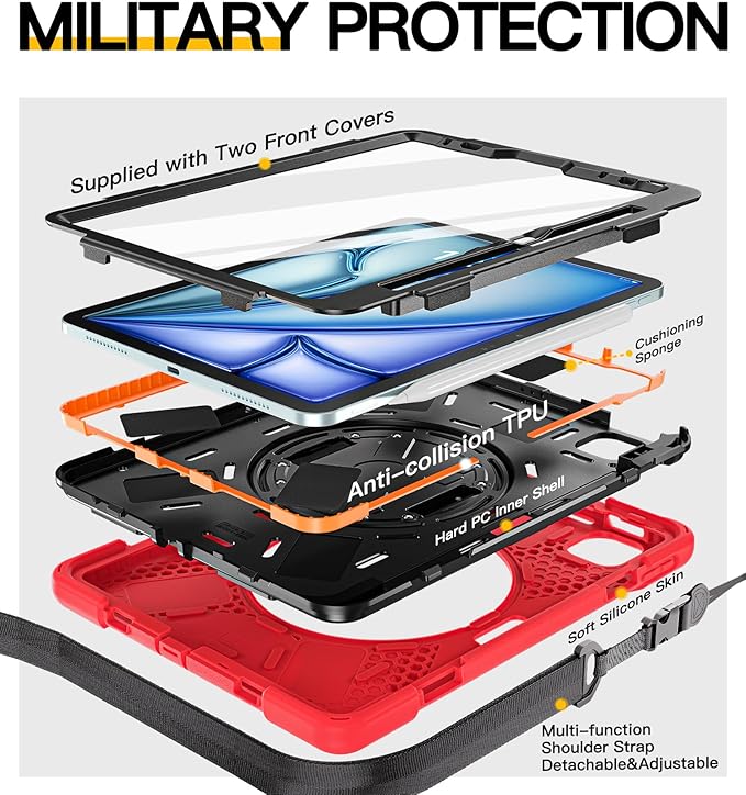 BRAECN Case for iPad Air 11 inch 2026(M4) 2025(M3) 2024(M2)iPad Pro 11 inch(4th/3rd/2nd/1st)&amp Air 10.9(5th/4th) Protective with Pencil Holder Screen Protector 360°Rotating Stand Handle Full Body