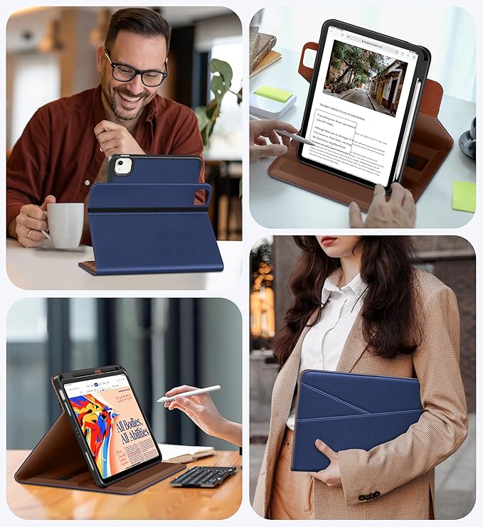 DTTO for iPad Air 11 inch Case M4 / M3 / M2 (2026/2025/2024) iPad Air 5th / 4th Gen (2022/2020) 360 Degree Rotating Premium Leather Folio Stand Cover with Pencil Holder Navy Blue