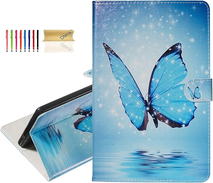 Dteck for Fire HD 8 Tablet Case (8th/7th/6th Generation-2018/2017/2016 Release) 8 Lightweight Folio Fold Case with Card Slots &amp Stand Function PU Leather Protective Cute Cover Blue Butterfly