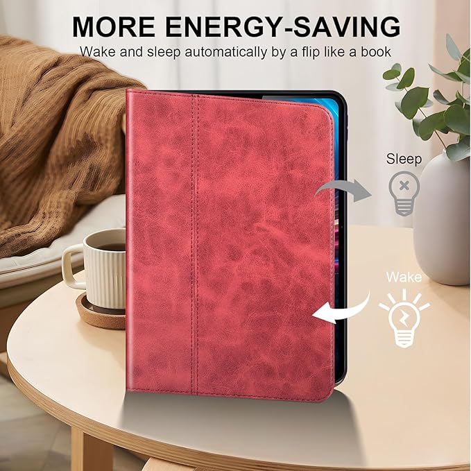 for Ipad Mini45 Case 7.9-inch and Mini 4th/5th Gen 2015/2019 Genuine Leather Cover Protective ShellBuilt-in Pencil Holder and Auto Wake/Sleep.Red