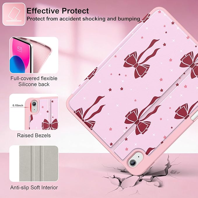 Supveco Case for iPad (A16) 11th Generation 11 inch (2025)iPad 10th Generation 10.9 inch (2022) with Pencil HolderPremium Folio Stand Case with Soft TPU Back CoverAuto Wake/Sleep-Red Bows