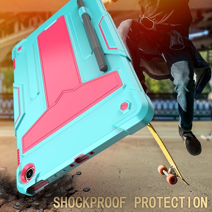 Case for Amazon Fire Max 11 (13th Generation 2023 Released) - Heavy Duty Hybrid Protective Case Cover with Kickstand + 1 Screen Protector and 1 Random Stylus (Teal/Pink)