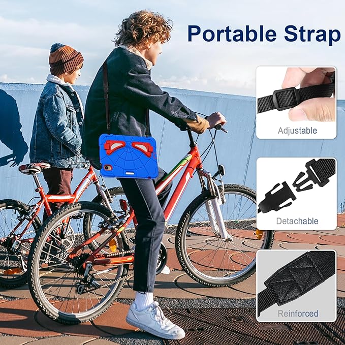 Case for iPad mini 7 (A17 Pro) 2024 iPad mini 6 2021 8.3-Inch Kids Friendly Shockproof Cover with Kickstand Shoulder Strap Pen Holder Support Pencil Pro &amp Pencil USB-C Blue Red