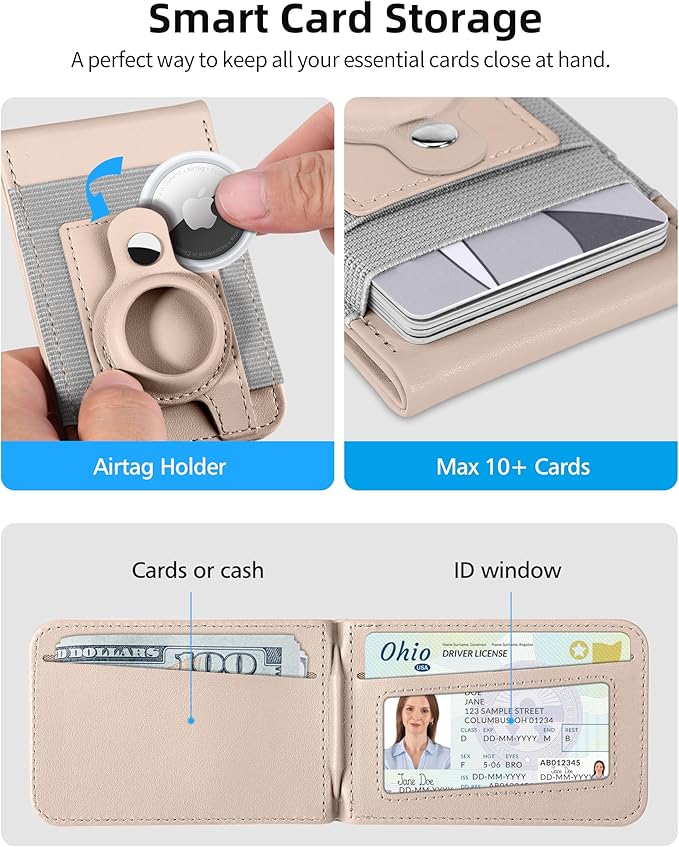 For Magsafe Wallet Stand with Airtag Holder Strongest Magnetic Wallet for iPhone 17/16/15/14/13/12 Series ID Window 10 Cards Holder Vegan Leather RFID Blocking Desert Titanium Gold