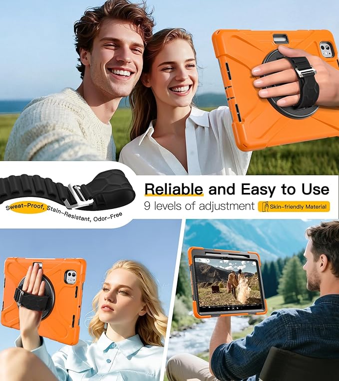 BRAECN Case for iPad Pro 11 inch M5 2025 &amp M4 2024 4 Layers Heavy Duty Full-Body Protection Screen Protector Pencil Holder 360° Rotating Handle Kickstand Shoulder Strap Kids Friendly