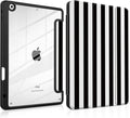 DONGKE for iPad 9th/8th/7th Generation Case 10.2 Inch (2021/2020/2019) [Auto Sleep/Wake &amp Pencil Holder] Clear Acrylic Back Trifold Stand Cover Black Stripes