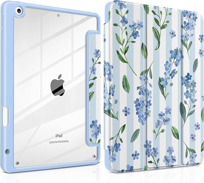 Blue Watercolor Flowers&Stripes