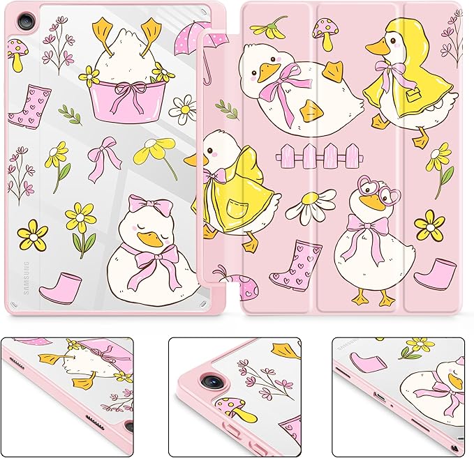 Tuiklol for Samsung Galaxy Tab A9+ Tablet 11” / A9+ Plus 2024 2023Buit-in S-Pen Holder with Clear Protective Cover Transparent Back Shell Auto Wake/Sleep Samsung Tab A9 Plus CoverCute Duck