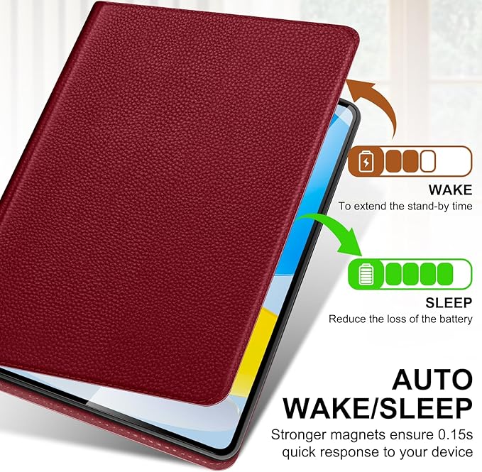 Genuine Leather Case for iPad 11th Gen 11 (2025/A16) &amp 10th Gen 10.9 (2022) | Slim Protective Cover with Adjustable Stand Auto Wake/Sleep Premium Leather | Wine Red