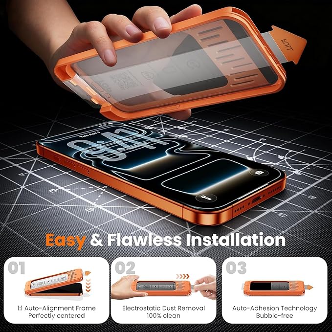 3 Pack Screen Protector for iPhone 17 Pro 6.3 9H+ Tempered Glass with Auto Dust Removal Easy Installation Kit Bubble-Free Case Friendly