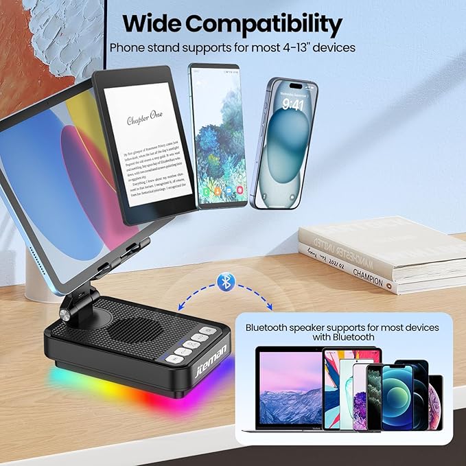 JTEMAN Gifts for Men Women Phone Stand Bluetooth Speaker with Light and Charging Function 360 Rotating Phone Holder Cool Tech Gifts for Dad Mom Husband Unique Birthday Gift Ideas