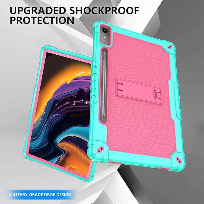 Case for Lenovo Tab P12 12.7 Inches Tablet Case Shockproof Hybrid Kids Case with Screeen Protector for Lenovo tab P12/Xiaoxin Pad Pro 12.7 Tablet Case TB370FU/TB371FC (Green/Pink/1 Pc)