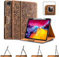 Gexmil Case for iPad Pro 11 Inch4th/3rd/2nd/1st Generation(2022/2021/2020/2018) Genuine Leather Cover with Pencil HolderCowhide Folio CoverAuto Sleep/Wake Magnetic ClosureFlower Brown
