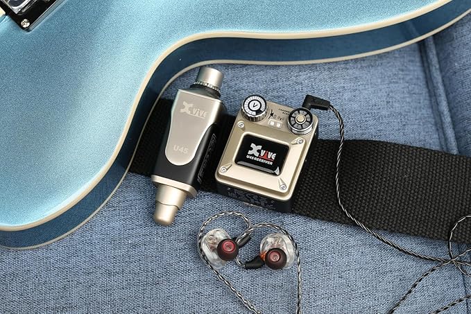 Xvive U45R2 Wireless in Ear Monitor System 5.8ghz IEM System 1 Transmitter and 2 Bodypack Receiver for Studio Band Rehearsal Live Performance Channel Scan Mode