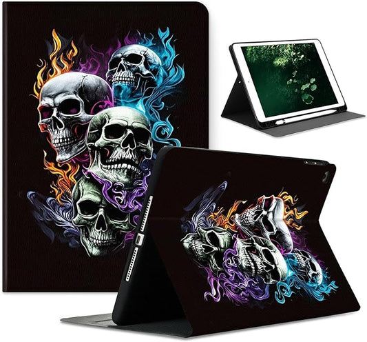 Compatible with iPad Air 13 inch Case (M3 2025 /M2 2024)/12.9 inch Case (6th/5th/4th/3rd 2022/2021/2020/2018) with Pencil HolderAuto Wake/Sleep Protect CoverCool Fire Skulls