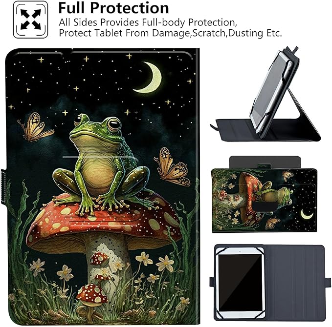 6 7 Inch Tablet CaseUniversal Case for 6-7 Inch Tablet eReader7 Kindle Series e-Reader Tablet Stand Folio Shell Cover with 360 Degree Rotatable Kickstand Multiple ViewingMushroom Frog