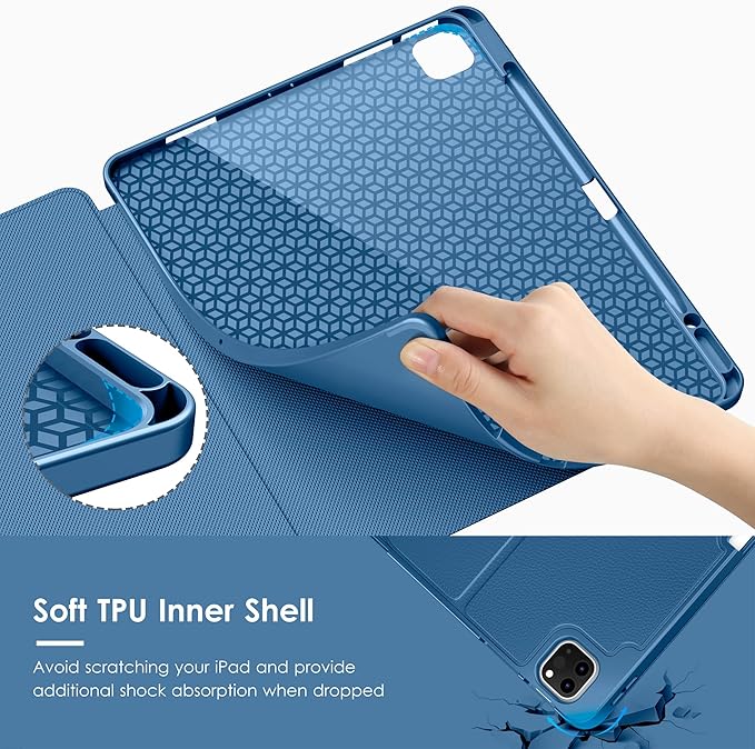 VIKESI Case for iPad Pro 12.9 6th / 5th / 4th / 3rd Generation Case 2022/2021/2020/2018Multiple Angles Magnetic Stand CoverShockproof Soft BackPencil Holderand Auto Sleep/WakeNavy Blue