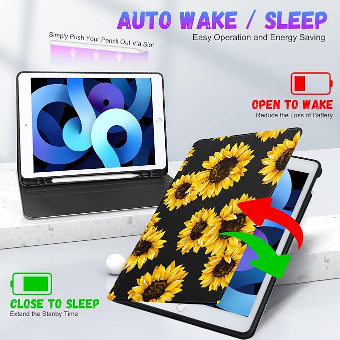 for ipad 9/8/7th-Sunflower Leopard
