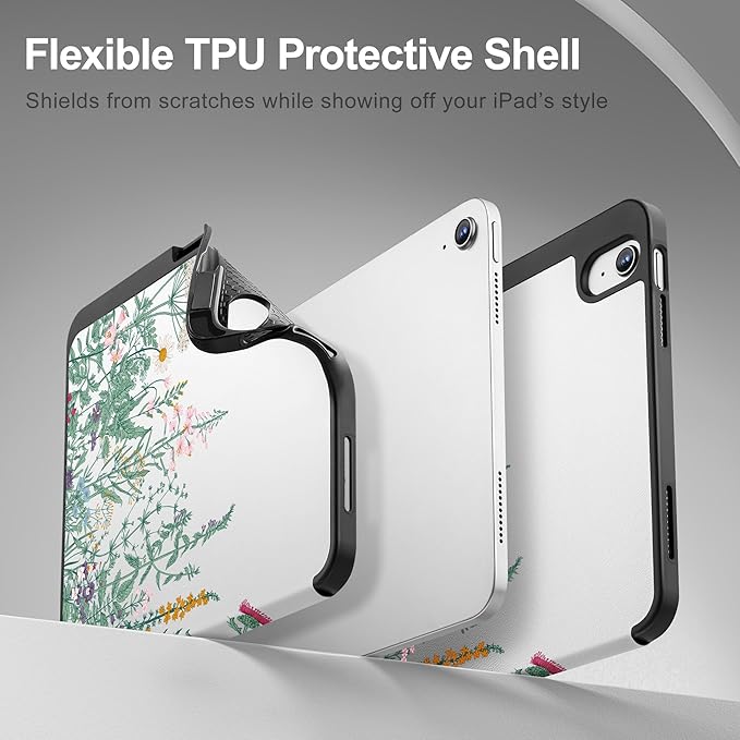 May Chen for iPad (A16) 11th Generation Case 11 Inch 2025 iPad 10th Gen Case 2022 10.9 inch Trifold Stand with Auto Wake/Sleep Soft TPU Protective Stand Back Cover Herbs Flowers