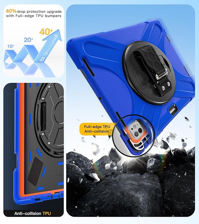 BRAECN for iPad Pro 13 inch Case M5 2025 &amp M4 2024 Heavy Duty Shockproof Protective with Pencil Holder Screen Protector 360°Rotating Stand Handle &amp Shoulder Strap Full Body Cover Kids Friendly