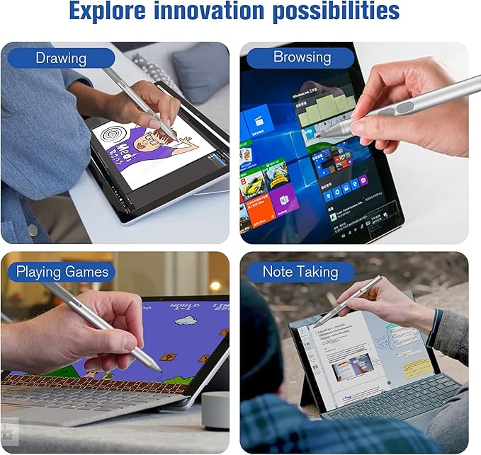 Pen Stylus for Surface Pro 11/10/9/8/X/7+/7/6/5/4/3/Surface 3 Surface Laptop/Studio/Book/Go 1st-5th Kobo eReaders with Palm Rejection 1024 Levels Pressure 2500h Working Hours