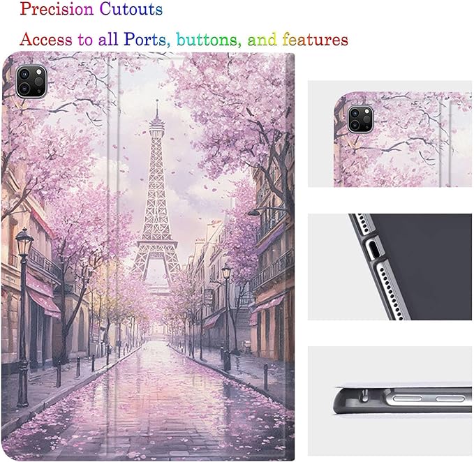 Case for Samsung Galaxy Tab A11 Plus/A9 Plus 11 Inch 2025/2023Adjustable Stand Auto Wake/Sleep Function Full Body Protection Cover - Paris Sakura Eiffel Tower