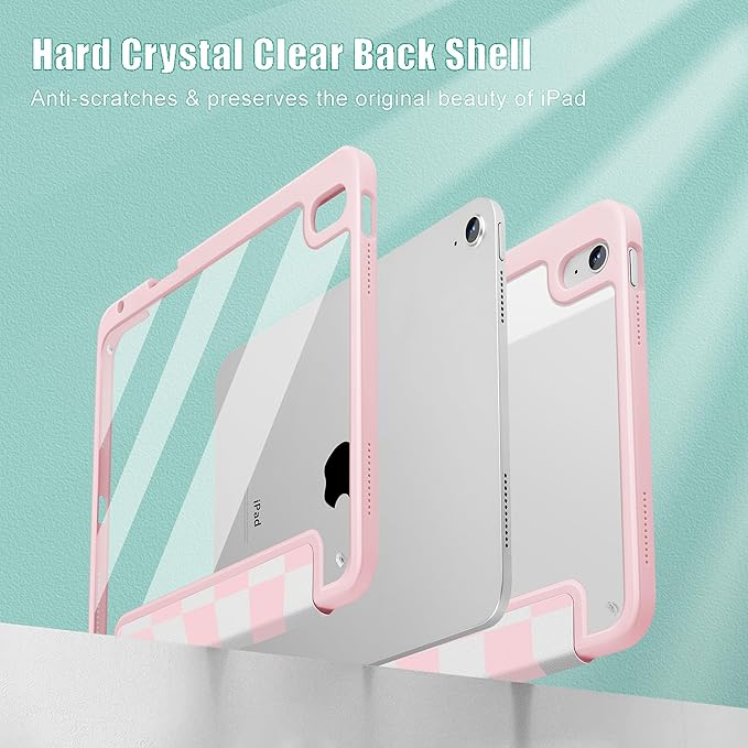 Tuiklol Case for iPad 11 inch (A16 Chip) 2025 Gen 11th / iPad 10.9 inch 2022 10th Gen Buit in Pencil Holder with Shockproof Cover Clear Transparent Back Shell Auto Wake/SleepLattice Pink