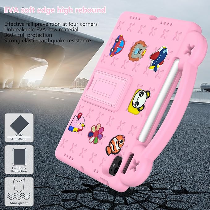 Dteck for iPad Air 6th Gen 11 Inch Case 2024iPad Pro 11 Inch Case 2024 5th Gen(M4)Cartoon Panda Shockproof Rugged Lightweight Convertible Stand Kids Friendly Tablet Case with HandlesPink