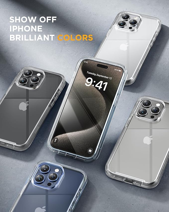 Miracase for iPhone 15 Pro Case Full-Body Clear Bumper Phone case with Built-in Glass Screen Protector&amp Camera Protector Military Drop Proof 15 Pro Case Cover 6.1 inchClear