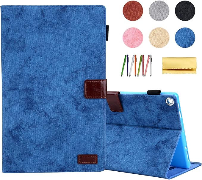 Folding Case for Amazon Fire HD 10 9th/7th/5th Gen Techcircle Smart Flip [Wake/Sleep] Solid PU Leather Protective Cover for All-New Kindle Fire HD 10.1 inch Tablet 2019/2017/2015 Release Blue