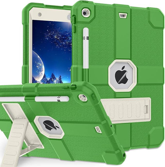 Case for iPad 9th/8th/7th Generation 2021/2020/2019(10.2 inch) Heavy Duty Shockproof Rugged Protective 10.2 Cover with Built-in Stand for iPad 9 8 7 Gen(White+Green)