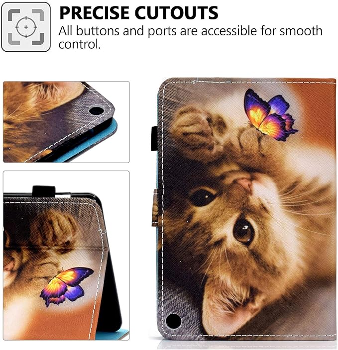 Case for Amazon Fire HD 8 Tablet 12th/10th Generation (2024/2022/2020) Techcircle Stand Folio PU Leather Magnetic Cover with Card Slots &amp Pen Holder Auto Sleep/Wake Butterfly Cat