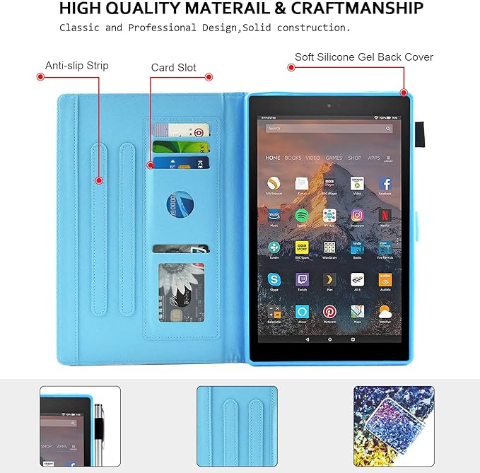 Case for Fire HD 8 (8th/7th/6th Generation 2018/2017/2016) Techcircle Multi-Angle View Stand Cute Pattern Slim Folding Leather Protective Cover with Card Slots Smart Sleep/Wake Colorful Diamond