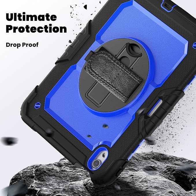 for iPad Air 11-Inch Case M3/M2 (2025/2024) Shockproof Case for iPad Air 7th/6th Generation 11 Inch with Screen Protector/Pencil Holder/Kickstand [Hand &amp Shoulder Strap]Black+Blue