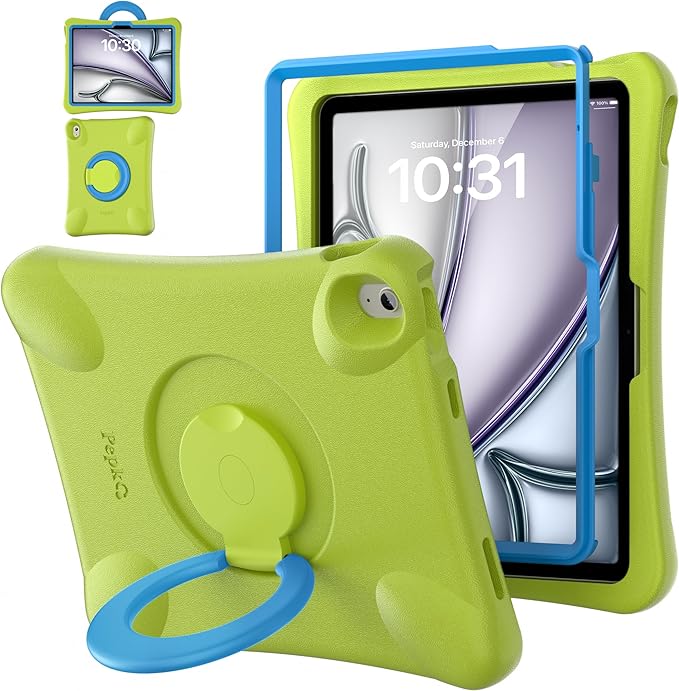 Pepkoo for iPad Air 13 inch Case for Kids with 360° Rotatable StandShockproof EVA Handle Cover for iPad Air 13 M3 2025 and M2 2024 Models