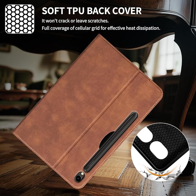 for Samsung Galaxy Tab S9 11 inch and S9 FE/S10 FE/S10 Lite 10.9inch Case 2023/2025(SM-X710/X510/X520X400) Leather Protective Shell Protection Cover with S Pen HolderAuto Sleep/Wake.Brown