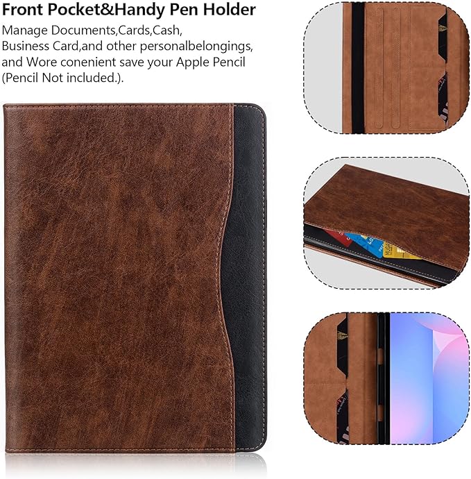 Case for Samsung Galaxy Tab S10 FE Plus 13.1 Inch 2025 (SM-X620/SM-X626B) Smart Cover with Pocket &amp Pencil Holder Business PU Leather with Card Slot Brown