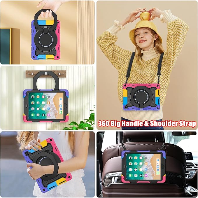 ROISKIN iPad 6th 5th Generation Case 9.7 Inch Pro 9.7 Air 2 with 360 Kickstand Hand Strap [Screen Protector 15ft Drop Protection]Heavy Duty Air 2 /Pro 9.7 / iPad 6th 5th Gen Case for Kids Women Men