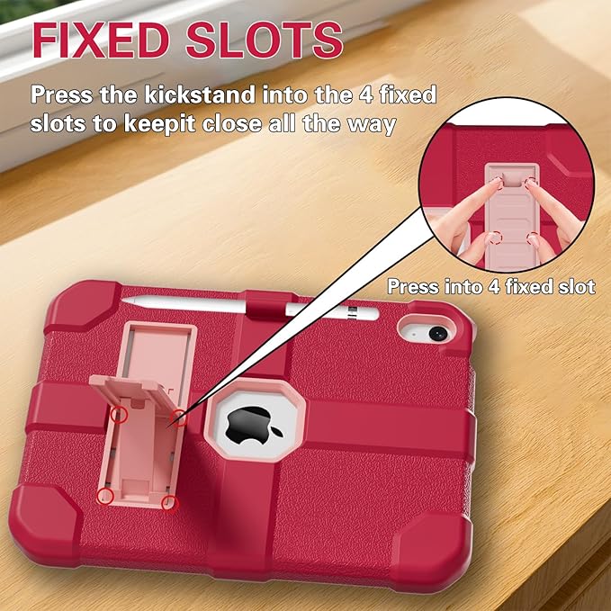 Case for iPad (A16) 11th Generation 11 Inch 2025 / iPad 10th Generation 10.9 Inch 2022 Rugged Heavy Duty Protective Cover [Built-in Pencil Holder ] for iPad 11/10 Gen (Rosered/Pink)