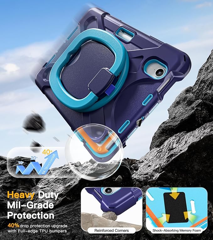 BRAECN for 8.3” iPad mini 7 (A17 Pro) 2024 / iPad mini 6 2021 Protective Case w/Screen Protector Pencil Holder Handle Grip Shoulder Strap Kickstand for iPad mini A17 Pro/ A2567/A2568/A2569 Navy