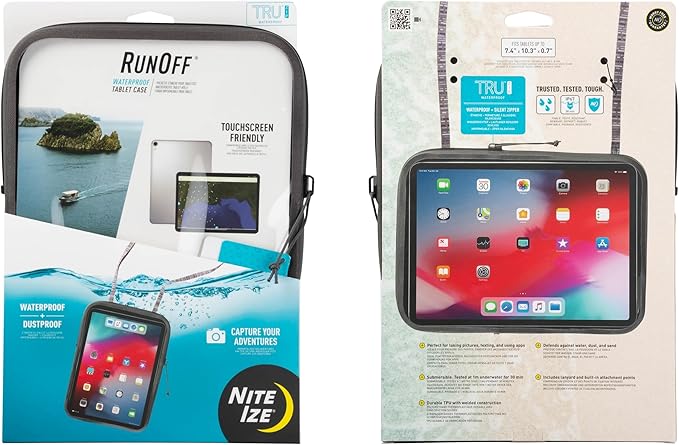 Nite Ize RunOff Waterproof Tablet Case - Waterproof &amp Durable - 10.63-Inch - Protective Tablet Case for Water Days &amp the Beach - Touch Screen Friendly - Charcoal