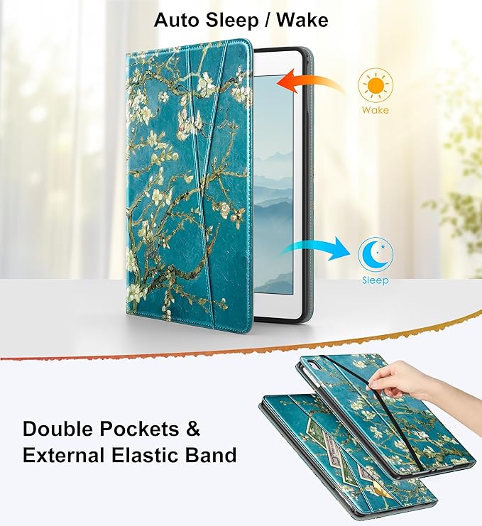 DTTO for iPad 6th / 5th Generation 9.7 Inch (2018/2017) iPad Air 2 / Air 1 Case 360 Degree Rotating Premium Leather Folio Stand Cover with Pencil Holder Blossom
